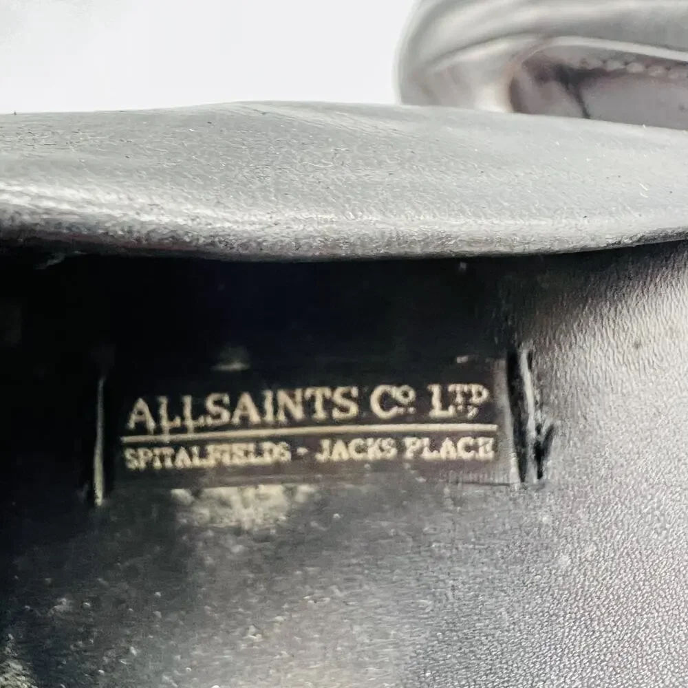 AllSaints Shoes Womens 7 Black Leather Ankle Strap Round Toe Stiletto Pumps